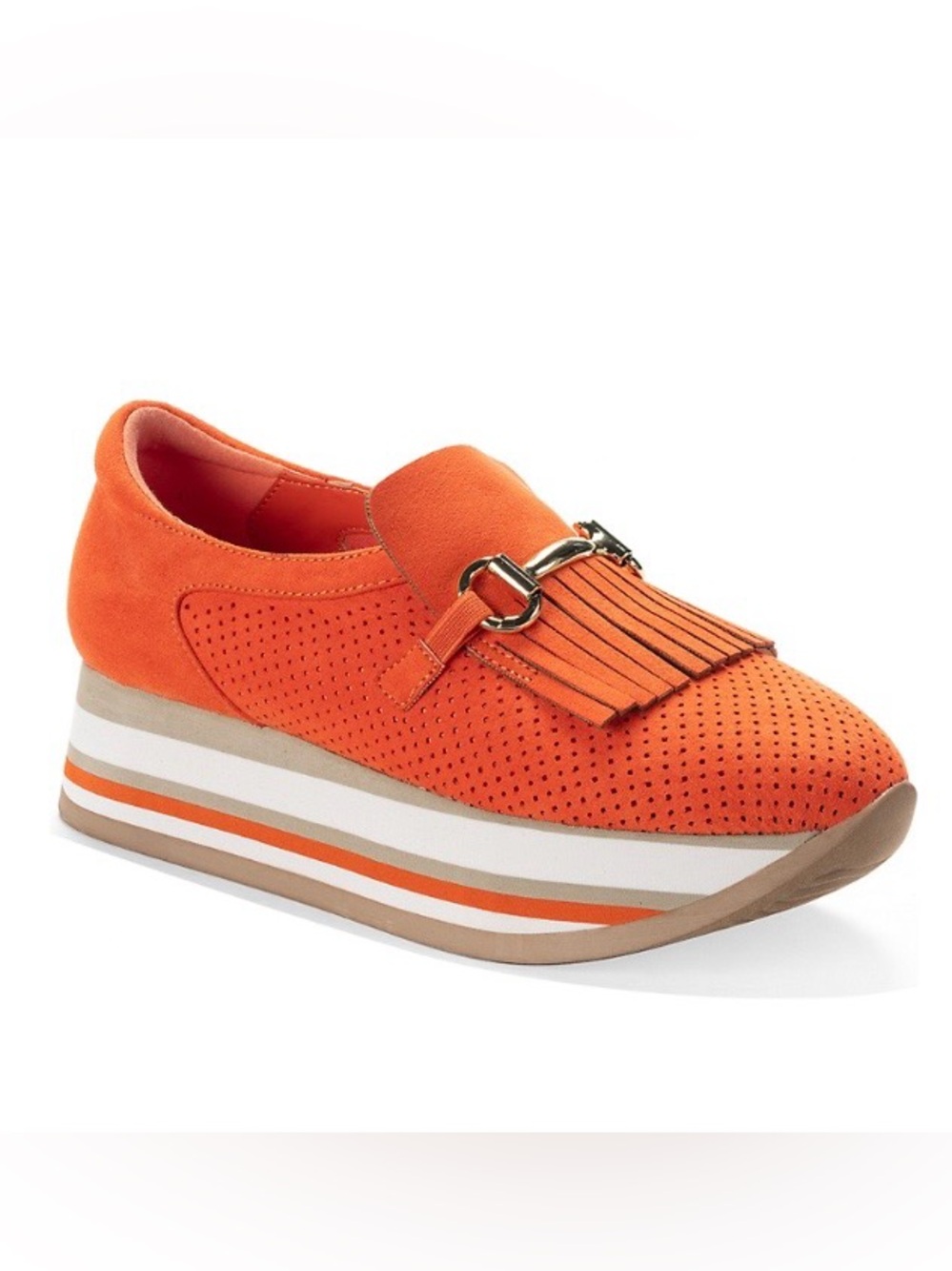 crown & ivy Orange Suede Fringe Platform Loafers